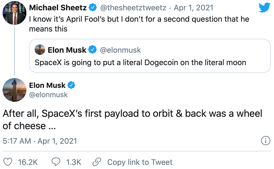 真·狗狗币登月!马斯克称将用SpaceX把狗狗币送上月球