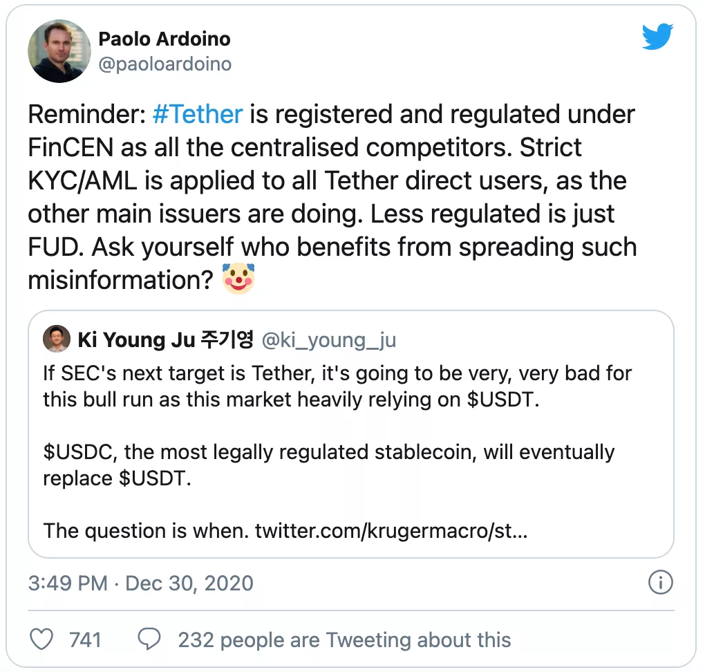 Tether(泰达),真的受到了监管么?