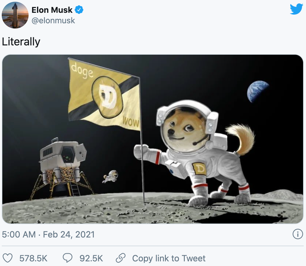 真·狗狗币登月!马斯克称将用SpaceX把狗狗币送上月球