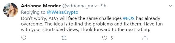 韦氏评级嘴炮不断，断言Cardano远强于EOS