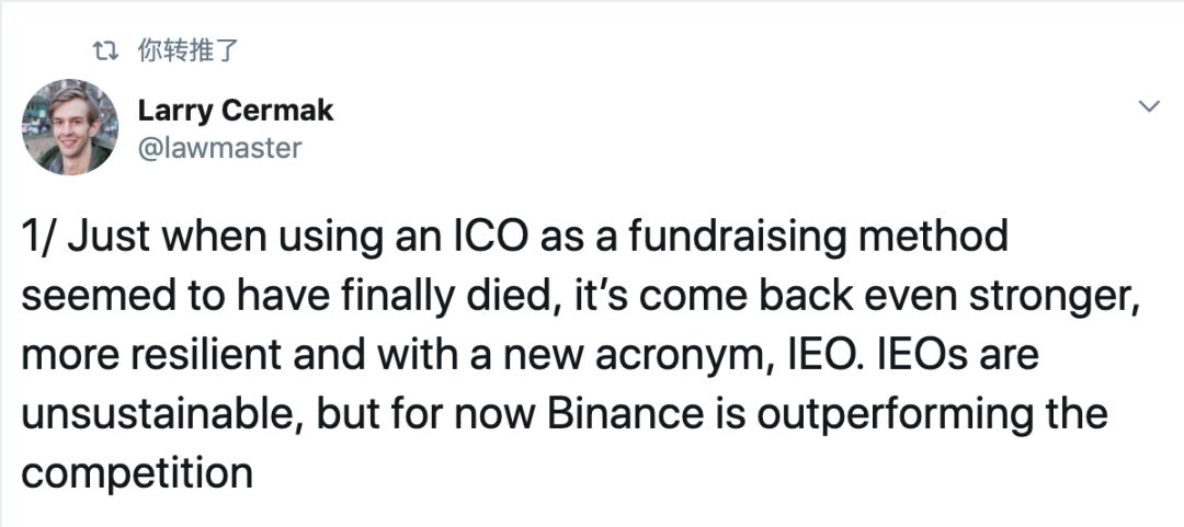 Twitter 精选 | 一文剖析IEO投机：“一半以上跑输比特币；拿越久，亏越惨”