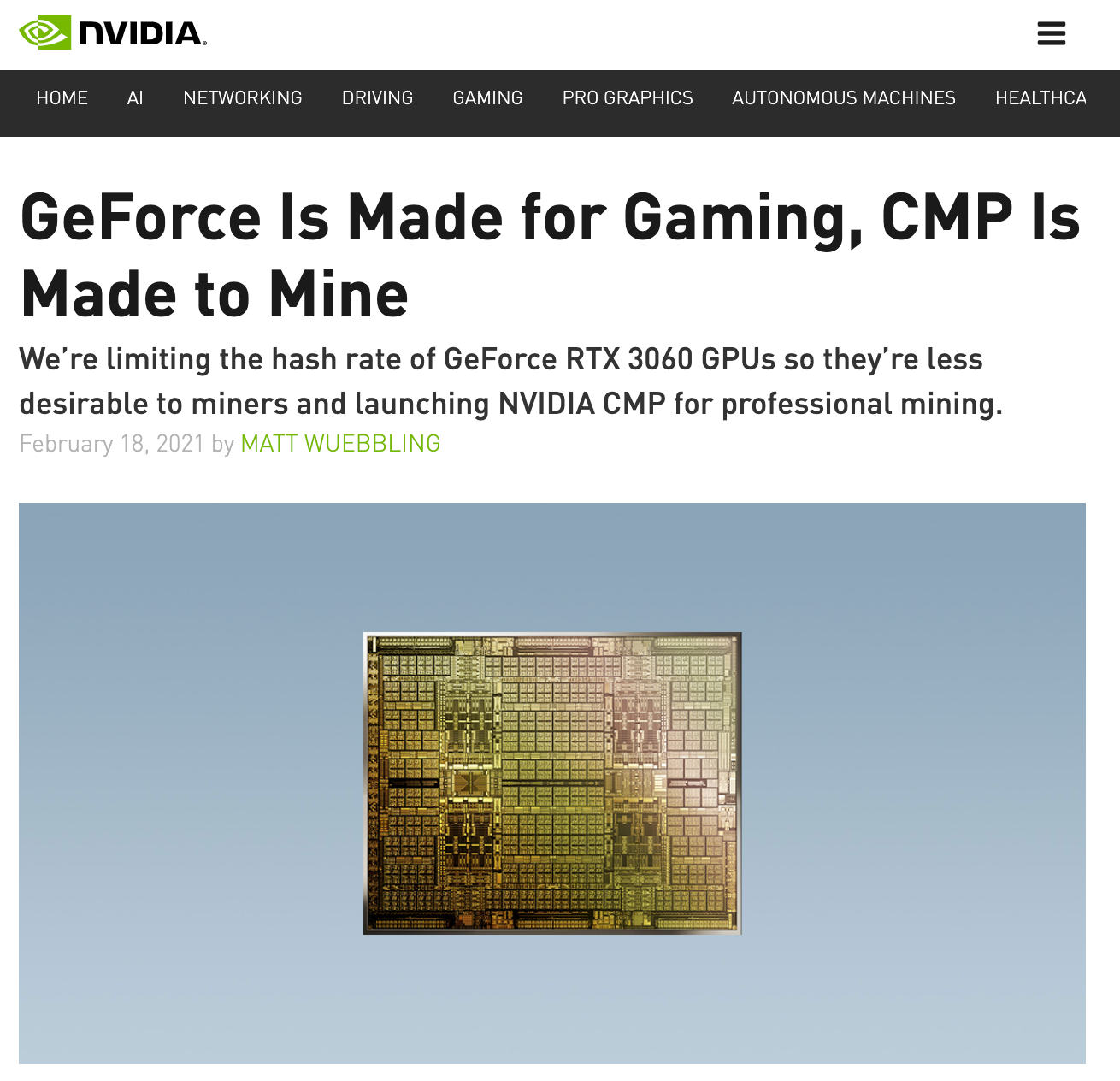英伟达意外解锁了RTX 3060以太坊挖矿限制器,重大失误?
