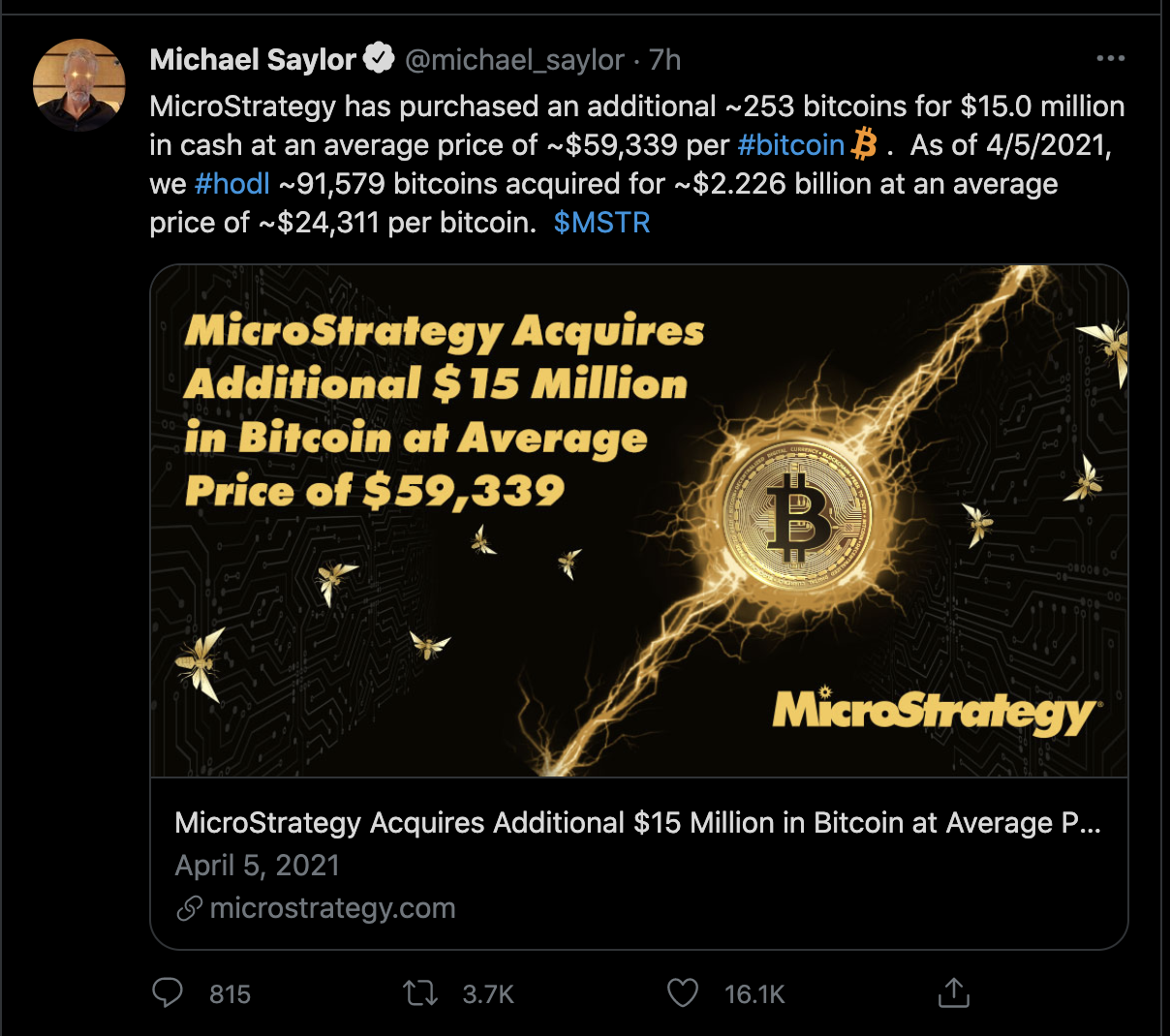 向十万枚进军!MicroStrategy高位继续购入1500万美元比特币