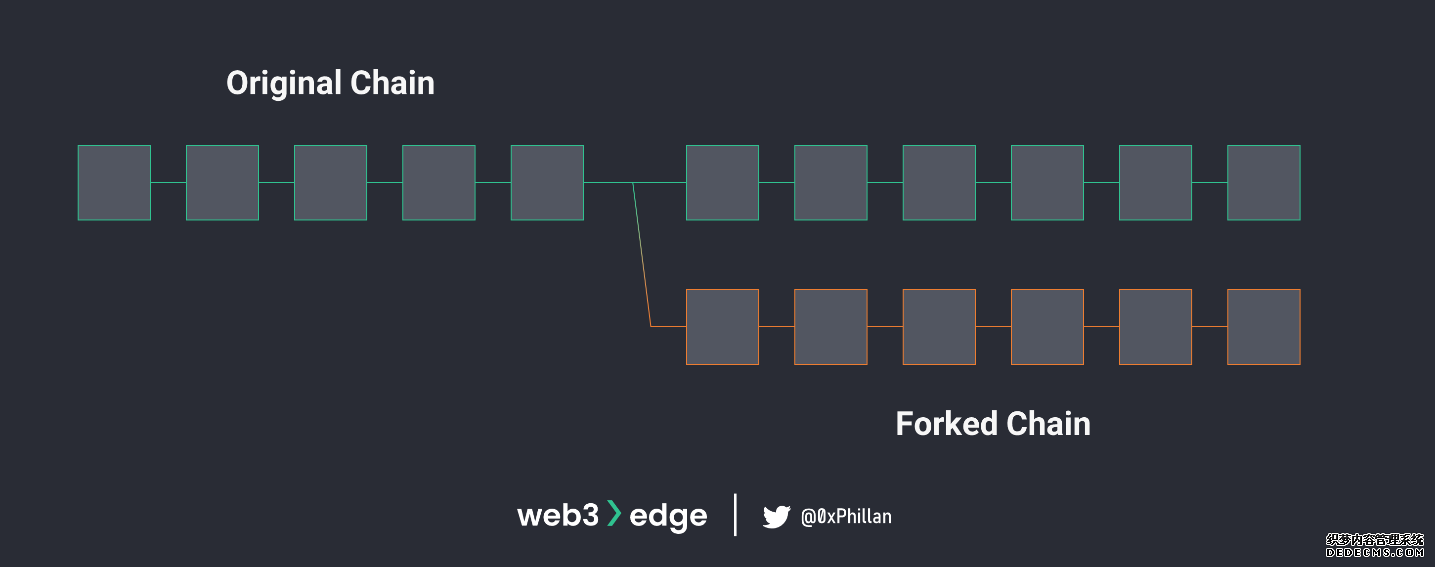 A blockchain and a forked chain sharing the same block history